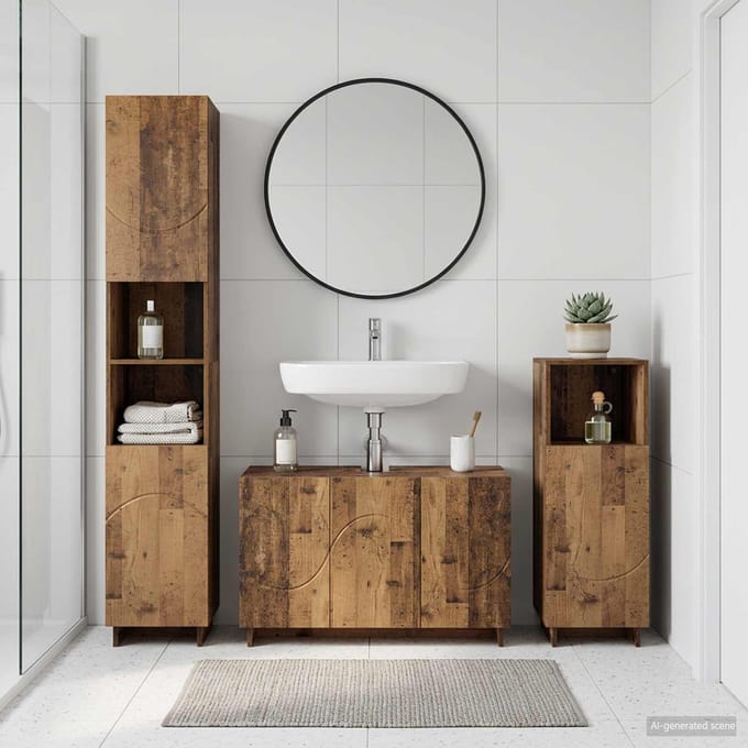 vidaXL - Badkamerkast - set - 3 - st - Oud - hout - Bewerkt - hout