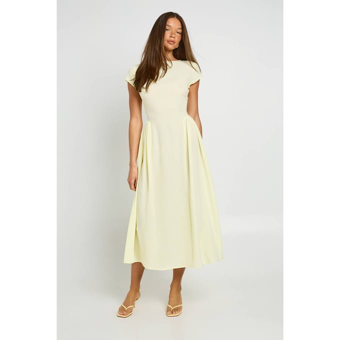 boohoo Dames Getextureerde Volume Rok Midaxi Jurk | Citroen | Maat: 36