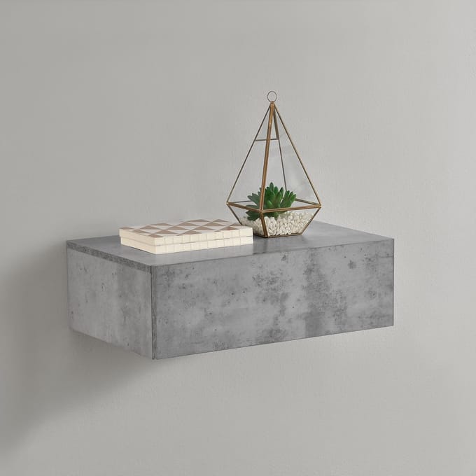 Wandplank met lade zwevend 46x30x15 cm betonkleurig