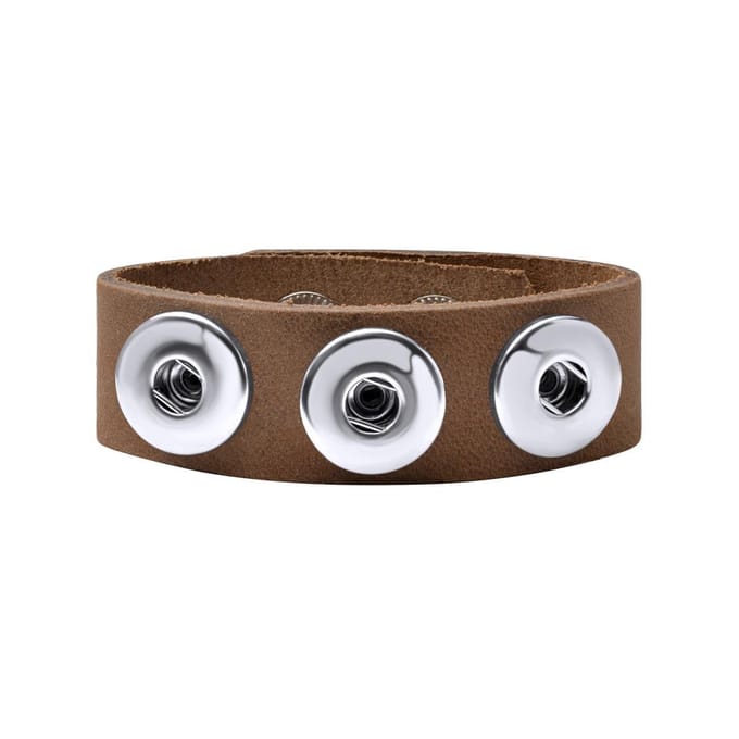 Quiges Dames Leren Armband voor 18mm Drukknopen/Chunks Bruin 18.5-20.5cm - EBM118