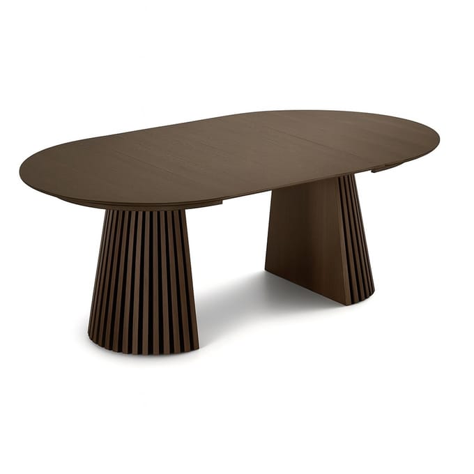 Tokyo eetkamertafel met 2 extra plaat ø120x120-160-200cm smoked eik fineer.