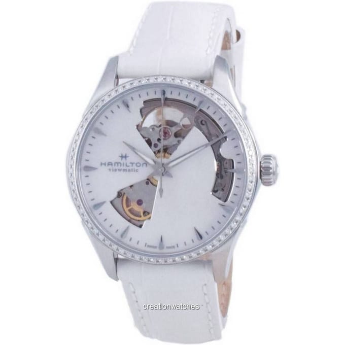 Hamilton Jazzmaster Open Heart Leer Automatisch H32205890 Dameshorloge wit