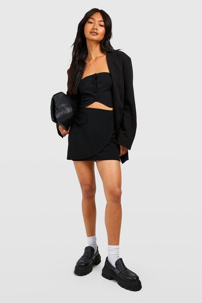 boohoo Dames Jersey Crepe Bandeau & Wrap Mini Rok | Zwart | Maat: 42