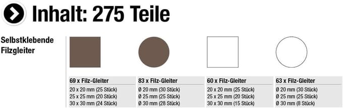 B34140 Viltglijder-Assortiment, 275-Delig, Zelfklevend, Bruin/Wit