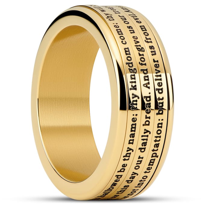 Enthumema | 8 mm Goudkleurige Fidget Ring met Engels Gebed des Heren