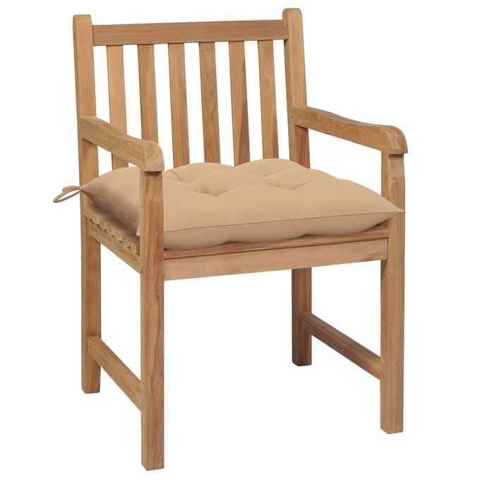 vidaXL - Tuinstoelen - 2 - st - met - beige - kussens - massief - teakhout