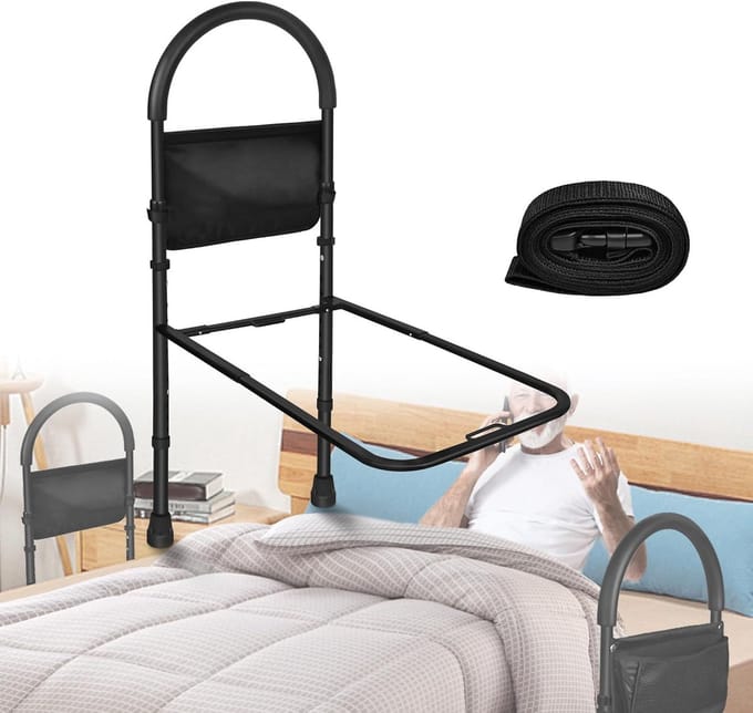 In hoogte verstelbare instaphulp voor bed met handgrepen
