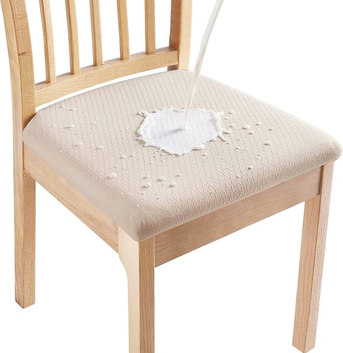 Waterdichte stoelhoezen voor eetkamerstoelen - Set van 6, Jacquard, Wasbaar, Stretch, Beige