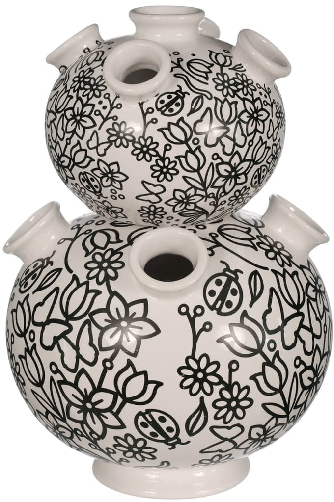 Daan Kromhout Design - vaas - tulpenvaas - 2 delig - wit - zwart - hoogte 26 cm - Ø 18 cm - aardewerk