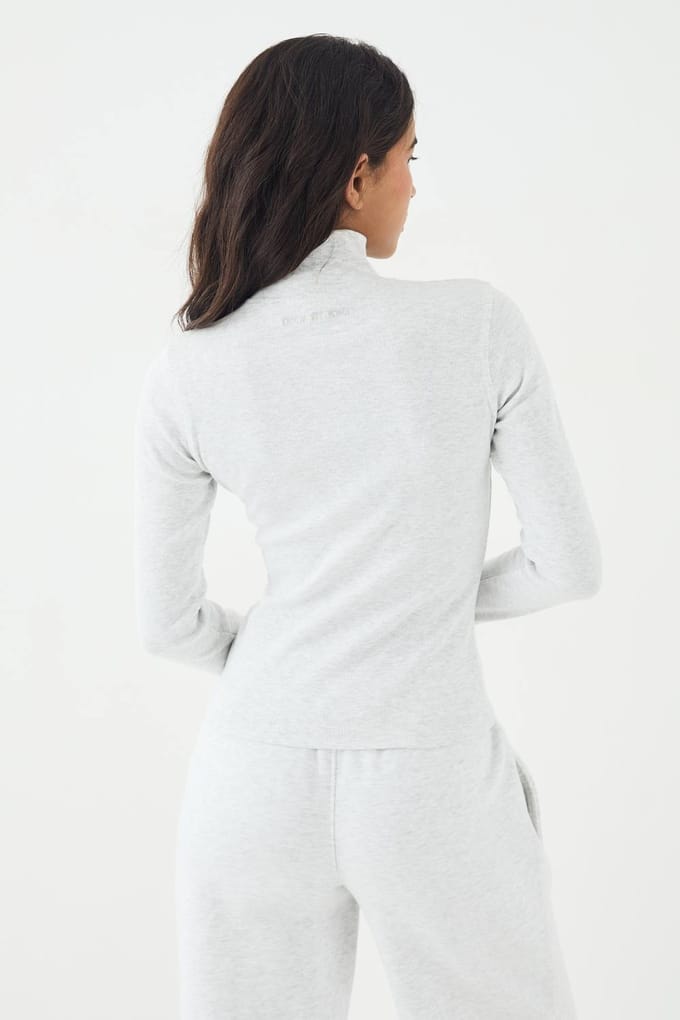 Dames DSGN Studio Doorlopende Rits Geribbelde Top | Ash Grey | Maat: XL