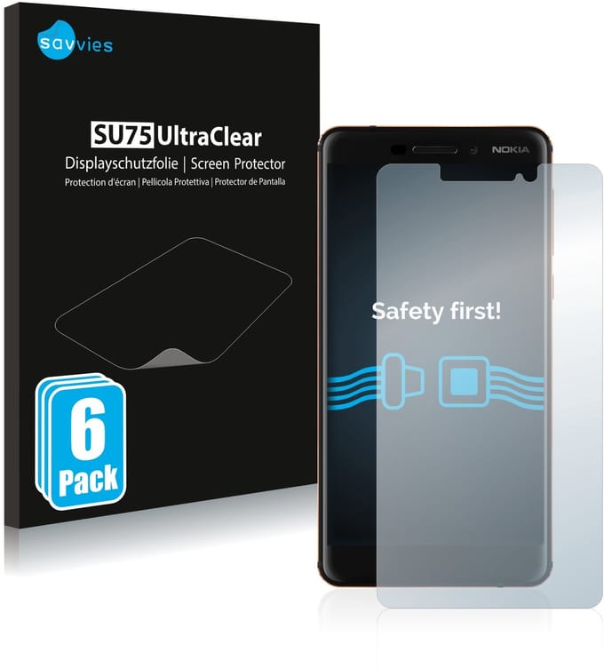 Savvies - Screenprotector voor Nokia 6.1 / 6 2018 - Folie Beschermfolie transparant 6 Stuks
