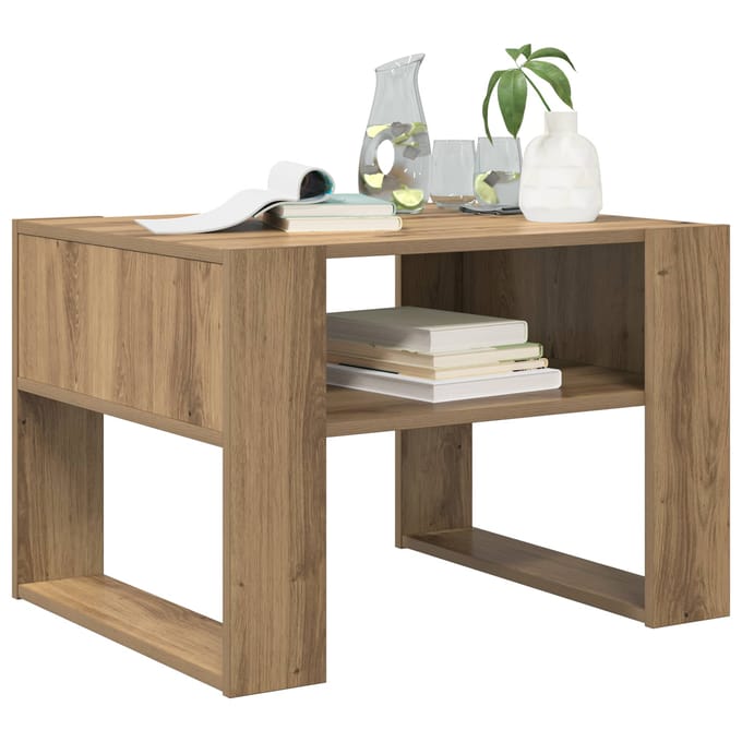 vidaXL - Salontafel - Artisan - Eiken - 66 - x - 53 - x - 45 - cm - Bewerkt - hout