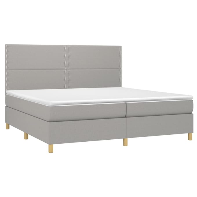 vidaXL - Boxspring - met - matras - en - LED - stof - lichtgrijs - 200x200 - cm