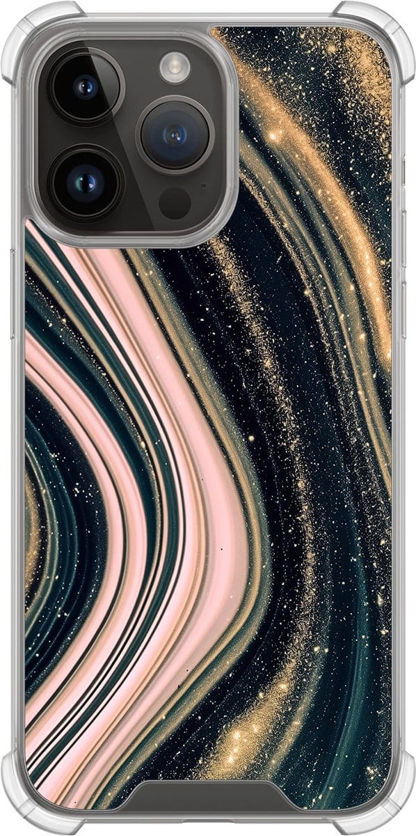 Shockproof hoesje - Geschikt voor iPhone 14 Pro Max - Marble waves - Extra sterke case - TPU/polycarbonaat - Marmer - Roze, Transparant
