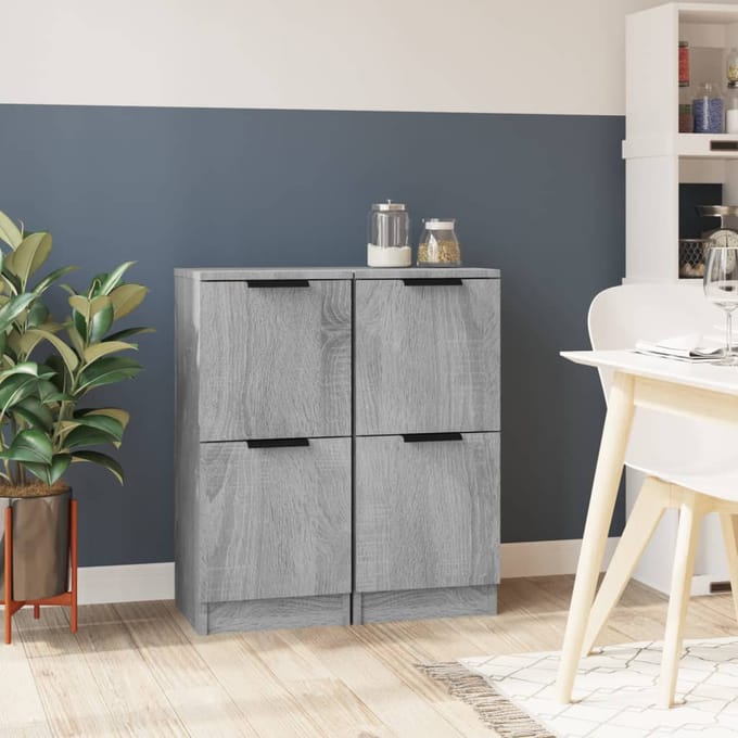 vidaXL - Dressoirs - 2 - st - 30x30x70 - cm - bewerkt - hout - grijs - sonoma - eikenkleur
