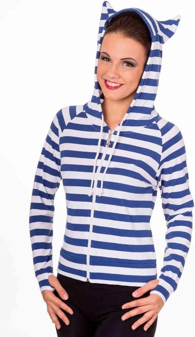 Banned - CAT EARS STRIPED Vest met capuchon - S - Blauw/Wit