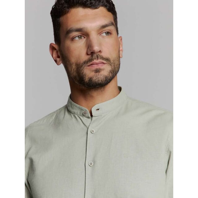 No Excess Shirt Granddad Solid With Linen Light Army Maat: XL | Casual Overhemden Outlet | Heren | Groen