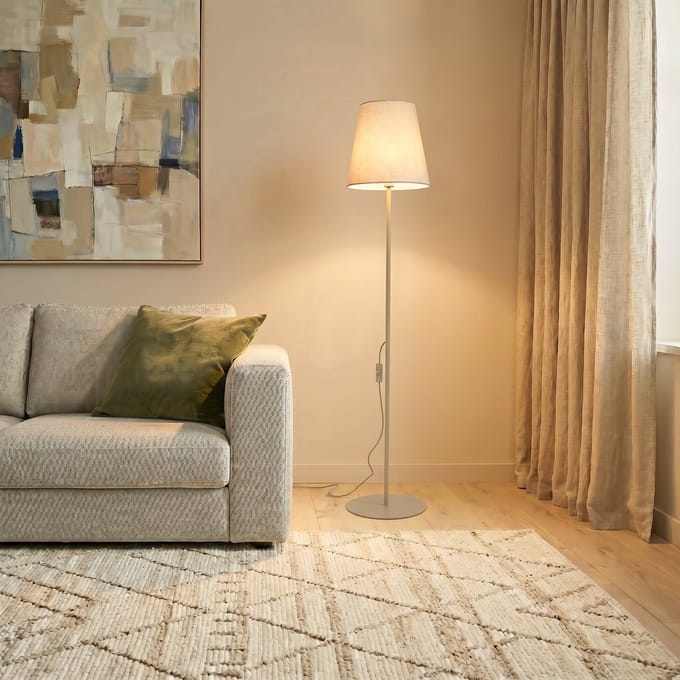 TK Lighting Vloerlamp Elizabeth, zand/beige, linnen, 152 cm hoog, E27