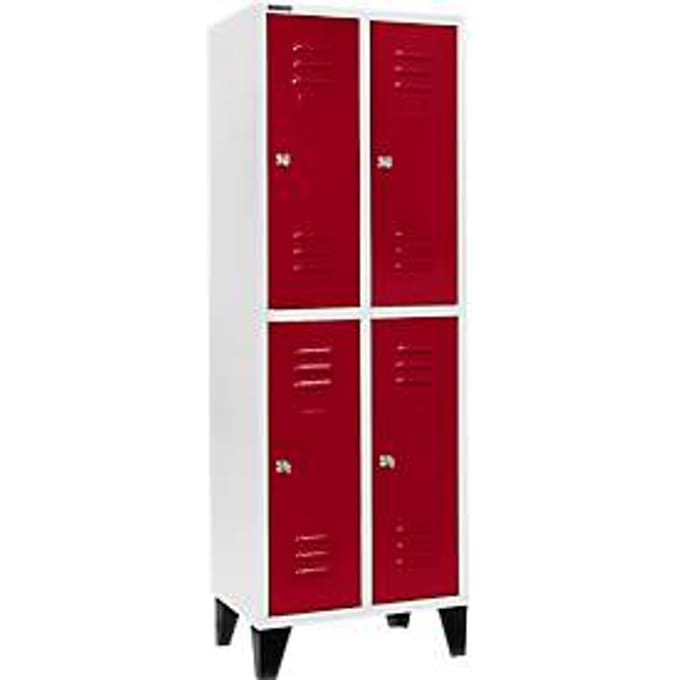 Schäfer Shop Select Kledinglocker, 2 x 2 compartimenten, 300 mm, met poten, cilinderslot, Deur robijnrood