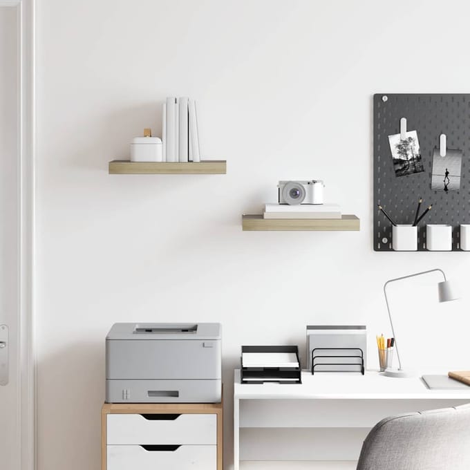 vidaXL - Wandschappen - zwevend - 2 - st - 40x23,5x3,8 - cm - MDF - eikenkleurig