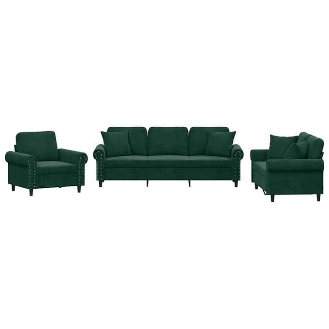 vidaXL - 3-delige - Loungeset - met - kussens - fluweel - donkergroen