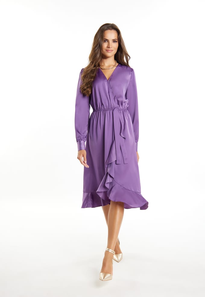 Faina Midi-jurk met lange mouwen Dames paars