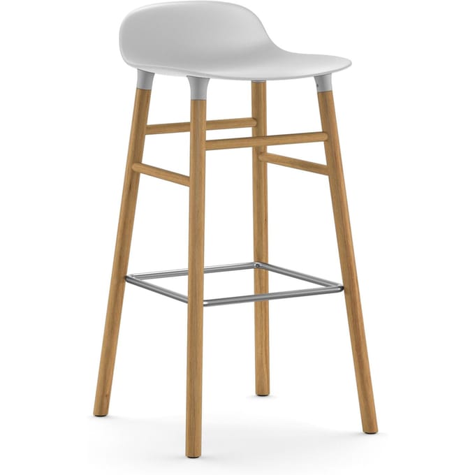 Normann Copenhagen Form barkruk met houten frame en metalen steun - wit - eiken - 75 cm