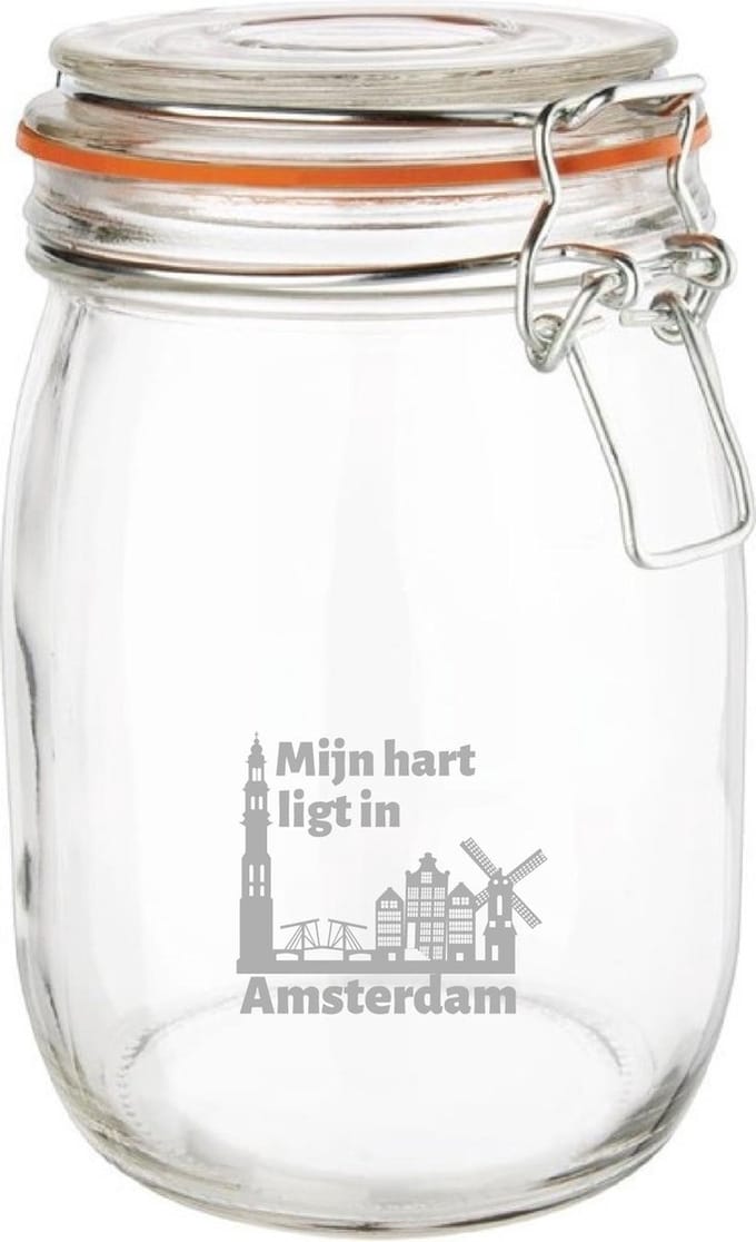 Gegraveerde Weckpot 1 ltr. Amsterdam