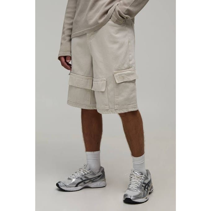 Parachute Cargo Denim Shorts | Stone | Size 28