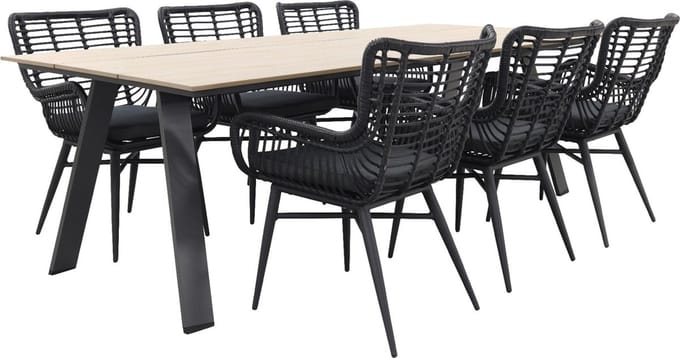 Jasmine Black/GI Nevada 6-persoons dining tuinset 240x100 cm.