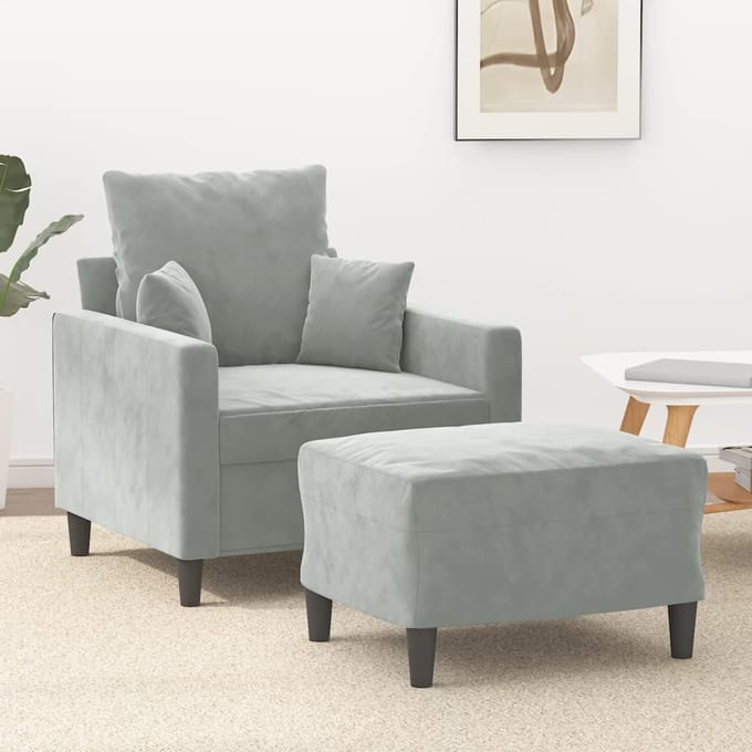 vidaXL - Fauteuil - met - voetenbank - 60 - cm - fluweel - lichtgrijs