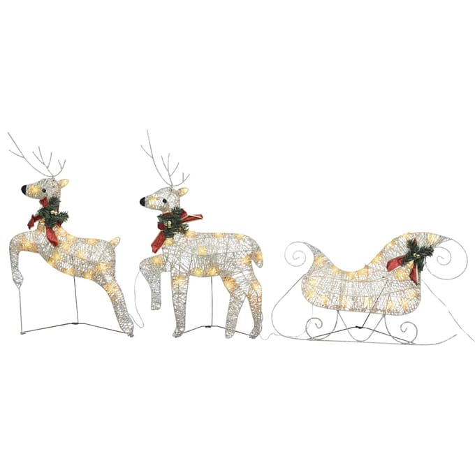 vidaXL - Kerstdecoratie - rendieren - en - slee - 60 - LED's - goudkleurig