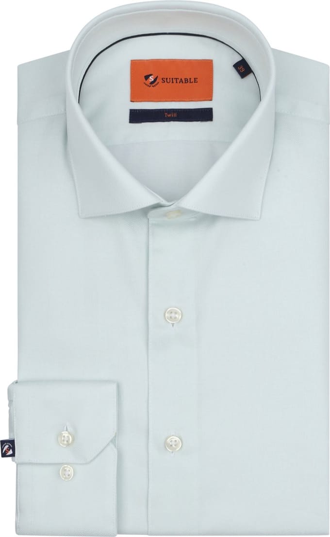 Suitable Overhemd Twill Groen - Maat 43 - Heren - Overhemden Formeel
