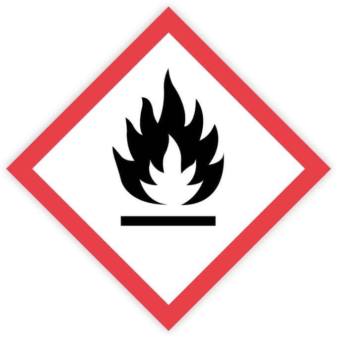 Gevaarsetiketten GHS 02 Ontvlambaar - Flammable - Formaat 25 x 25 cm