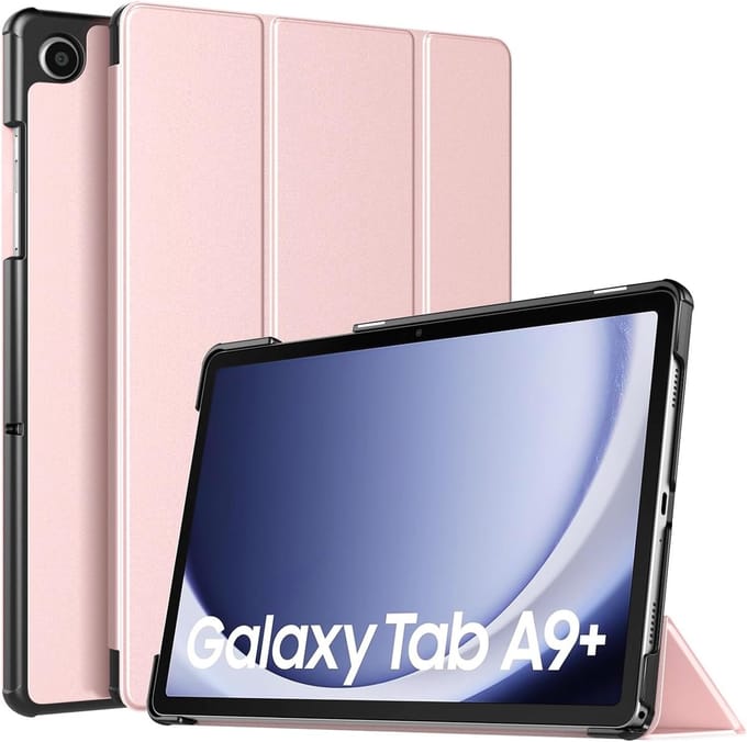 Ntech Tablet Hoes Geschikt voor Samsung Galaxy Tab A9 Plus / A11 Plus hoes Trifold Bookcase - Rose Goud