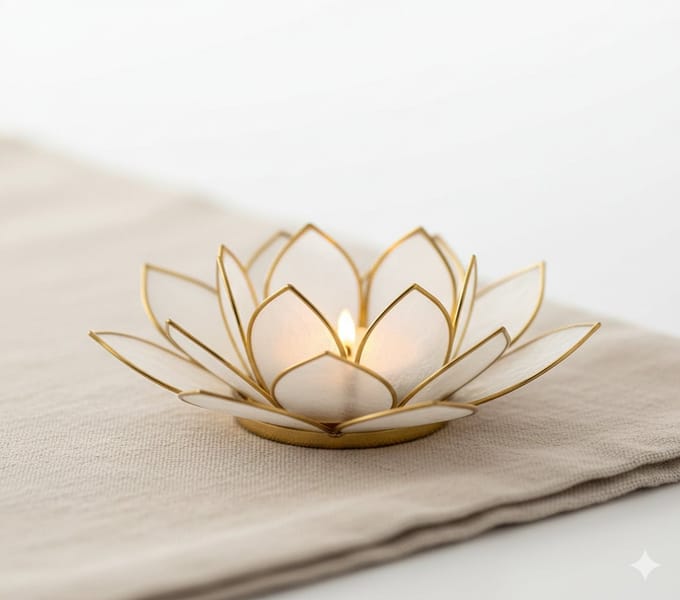 Lotus sfeerlicht naturel goudrand - 13.5 cm - S