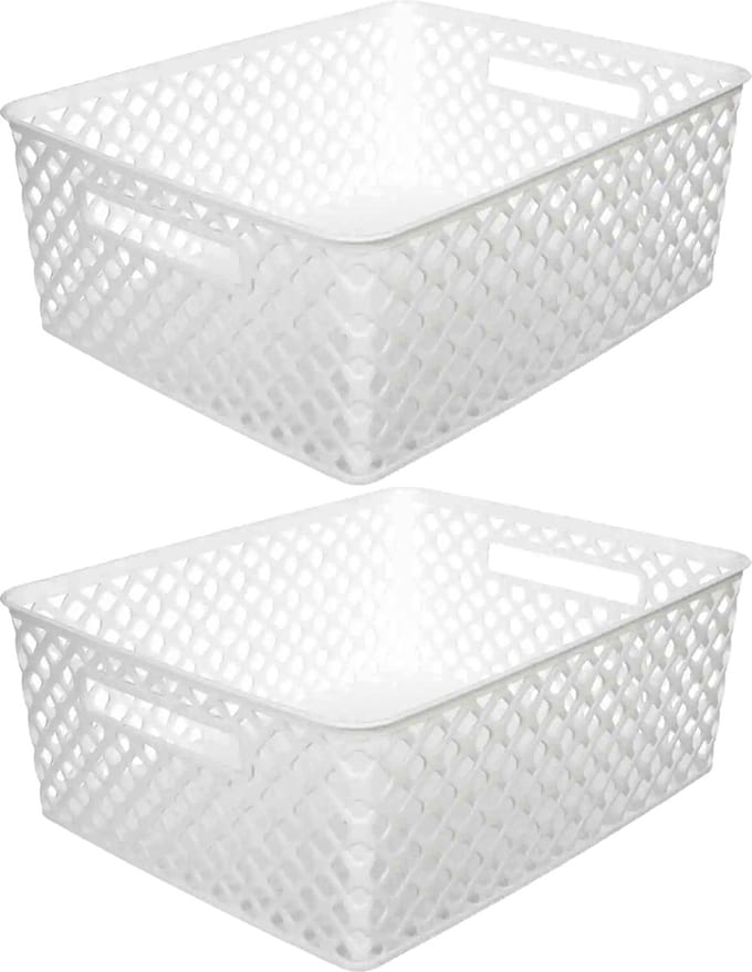 5Five Opbergmand/box van kunststof - 2x - wit - 29 x 35 x 13 cm - 11 liter