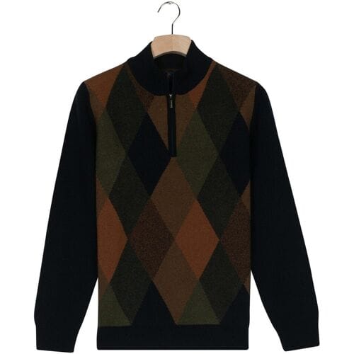 Baileys Trui Half Zip Front Argyle Check Wool Blend Donker Groen / male