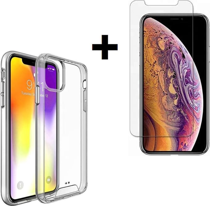 Geschikt voor iphone 11 Hoesje Siliconen Transparant - 11 Screenprotector - Siliconen Case + Screen Protector Tempered Gehard Glas