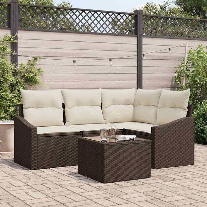 vidaXL Bankstel 5 st Bruin poly rattan