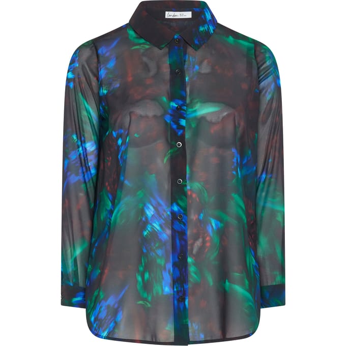 Yours London Zwart Abstract Print Overhemd Size 44