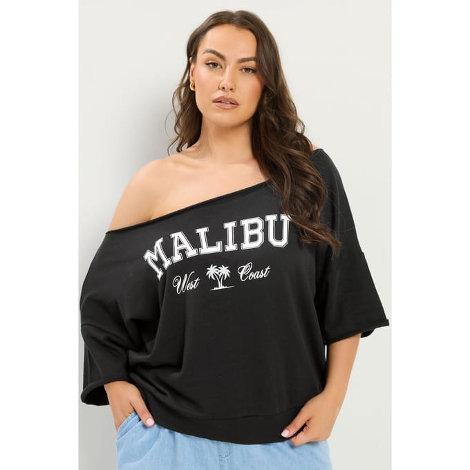 Yours Zwart 'Malibu' Sweatshirt Met Blote Schouders Size 46