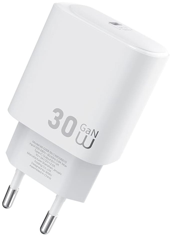 WiWU USB-C snellader 30W – Alleen oplader – Wit