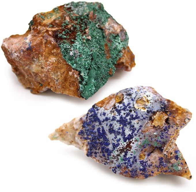 Mineraalmonsters - Azuriet en malachiet (ongeveer 20 stuks)