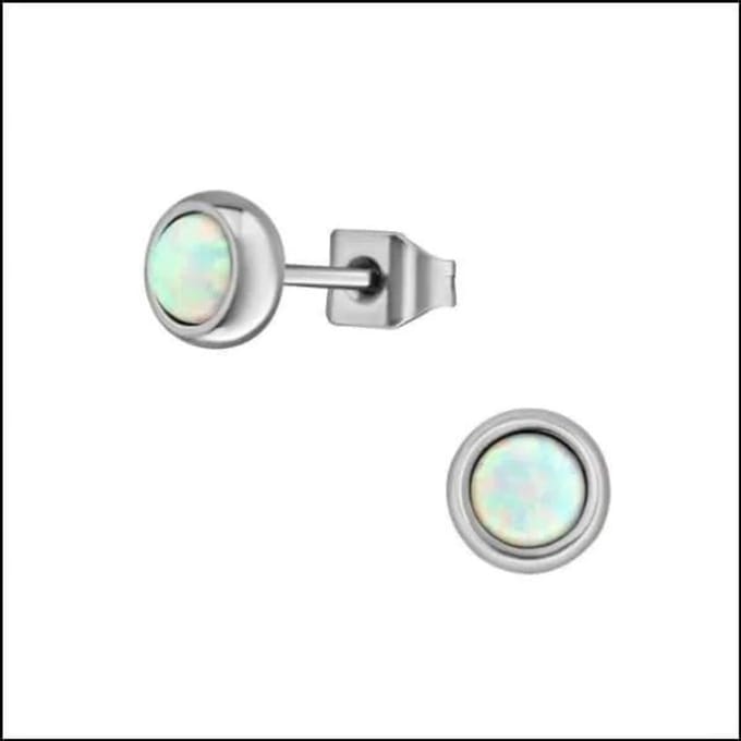 Oorbellen - Synthetische opaal studs - Roestvrij staal - wit - RVS