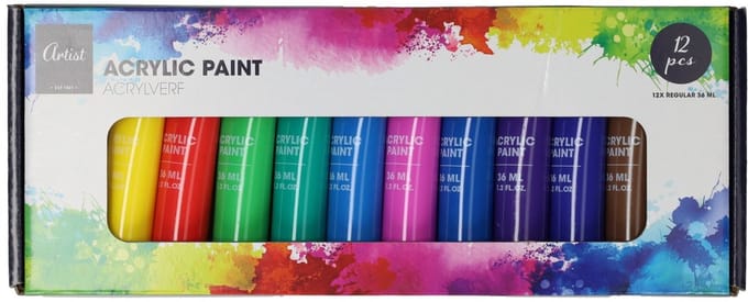 Acrylverfset 12 Kleuren - 36ml.