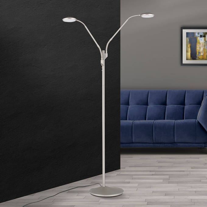 ORION LED vloerlamp Cobra, 2-lamps, nikkel-mat