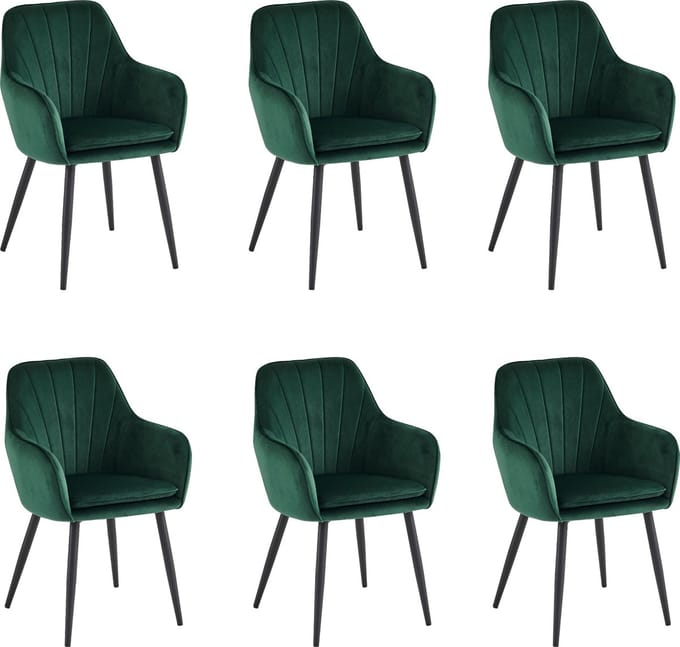Colenis® - Melissa Eetkamerstoel - Set Van 6 - Groen - Fluweel - Velvet - Industrieel - Met armleuning