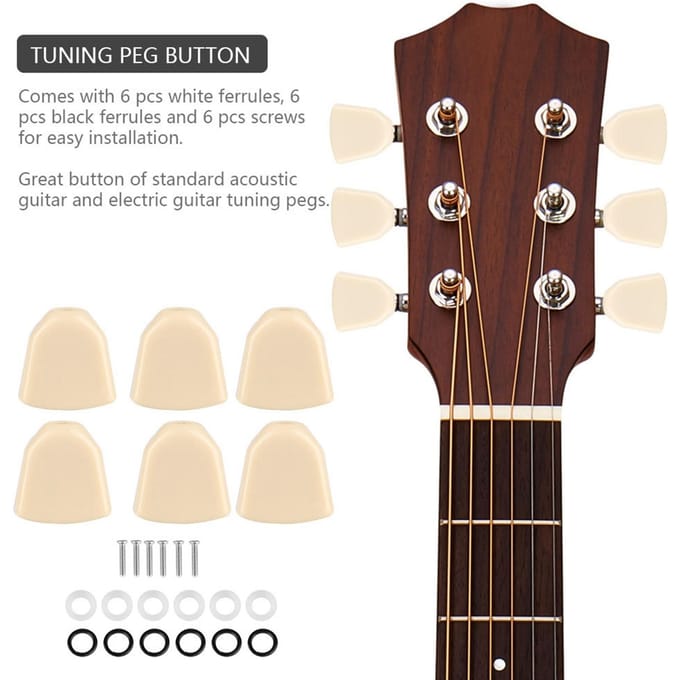 Jeu de 6 Pièces Mécaniques Boutons Acryliques pour Guitare(Beige) beige