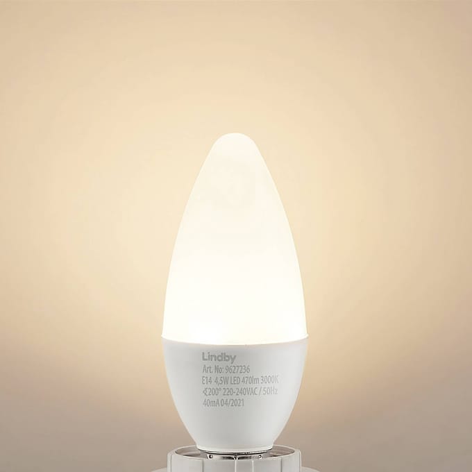 Lindby LED kaarslamp, E14, C35, 4,5 W, opaal, 3.000 K